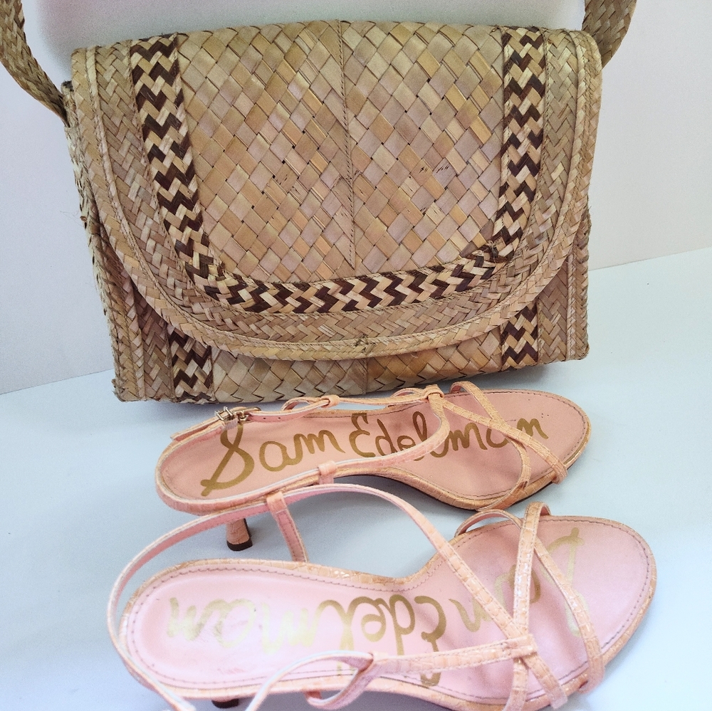 SAM EDELMAN CROC EMBOSSED KITTEN HEEL SLINGBACK SANDALS